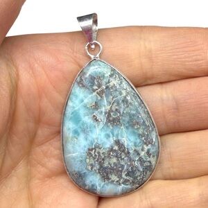 Larimar Necklace Pendant 925 Sterling Silver Overlay